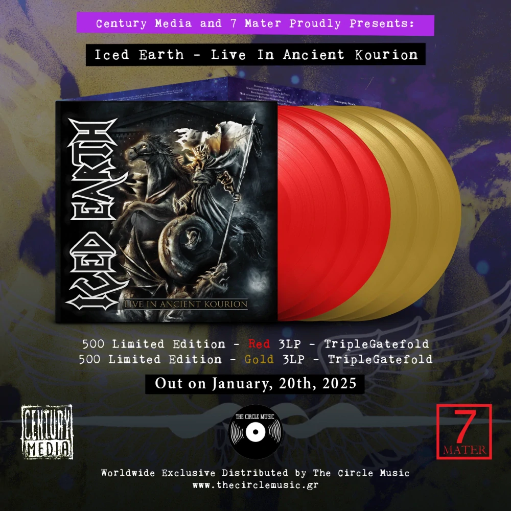 ICED EARTH - Live in Ancient Kourion – Triple Gold Vinyl in Luxurious Triple Gatefold (Limited to 500 copies)