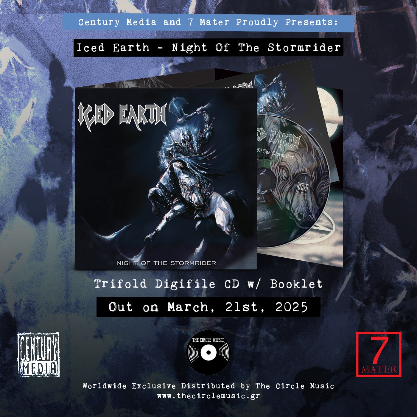 ICED EARTH - Night of the Stormrider – CD in Luxurious Triple 7′ Vinyl Gatefold (Limited to 1.000 copies)